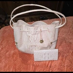 Brahmin Pale Pink Croc-Embossed Shoulder Tote with Matching Wallet